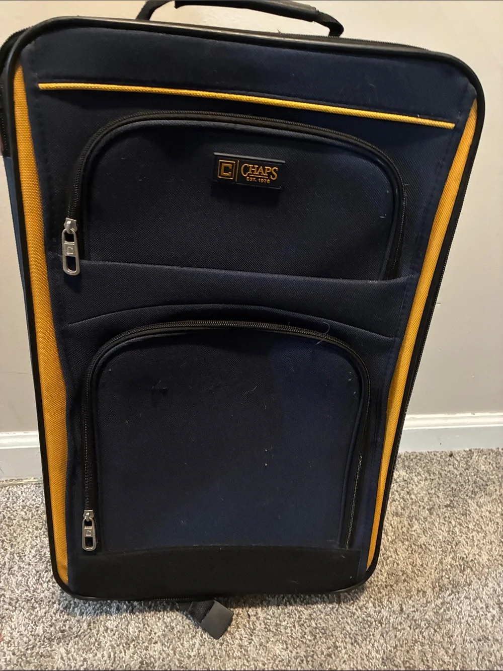Vintage Chaps Navy and Yellow Upright Travel Carry-On Bag